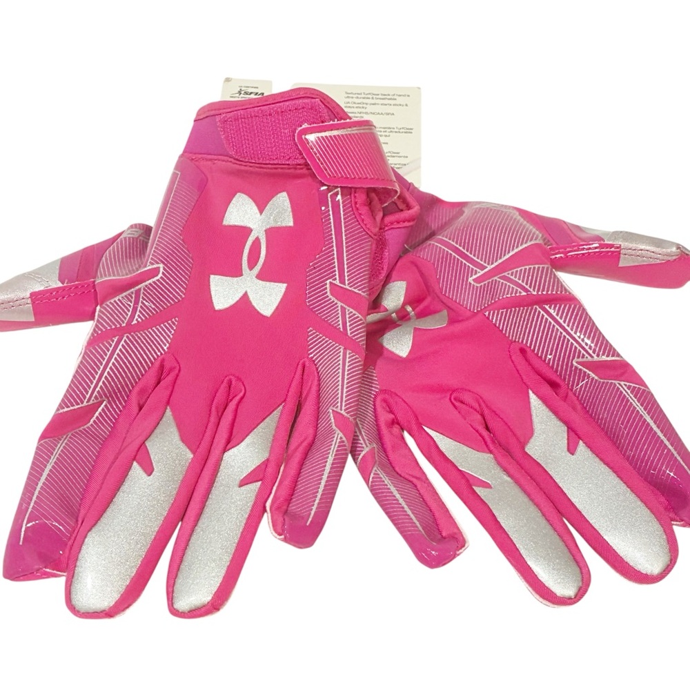 Under Armour Adult XL F8  Football‎ Gloves Glue Grip Pink NEW